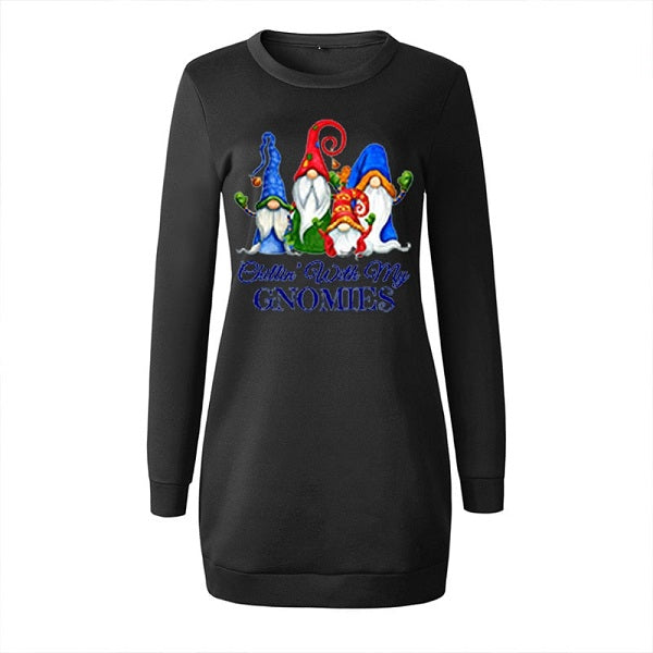 Casual Printing Round Neck Long-sleeve Sweatshirt Dress
