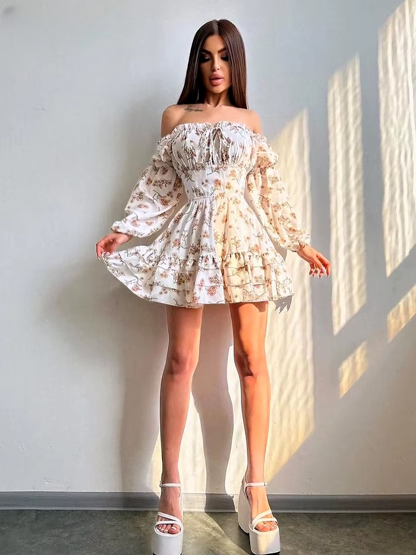Casual Pullover Above Knee Slim Print Mini Dress
