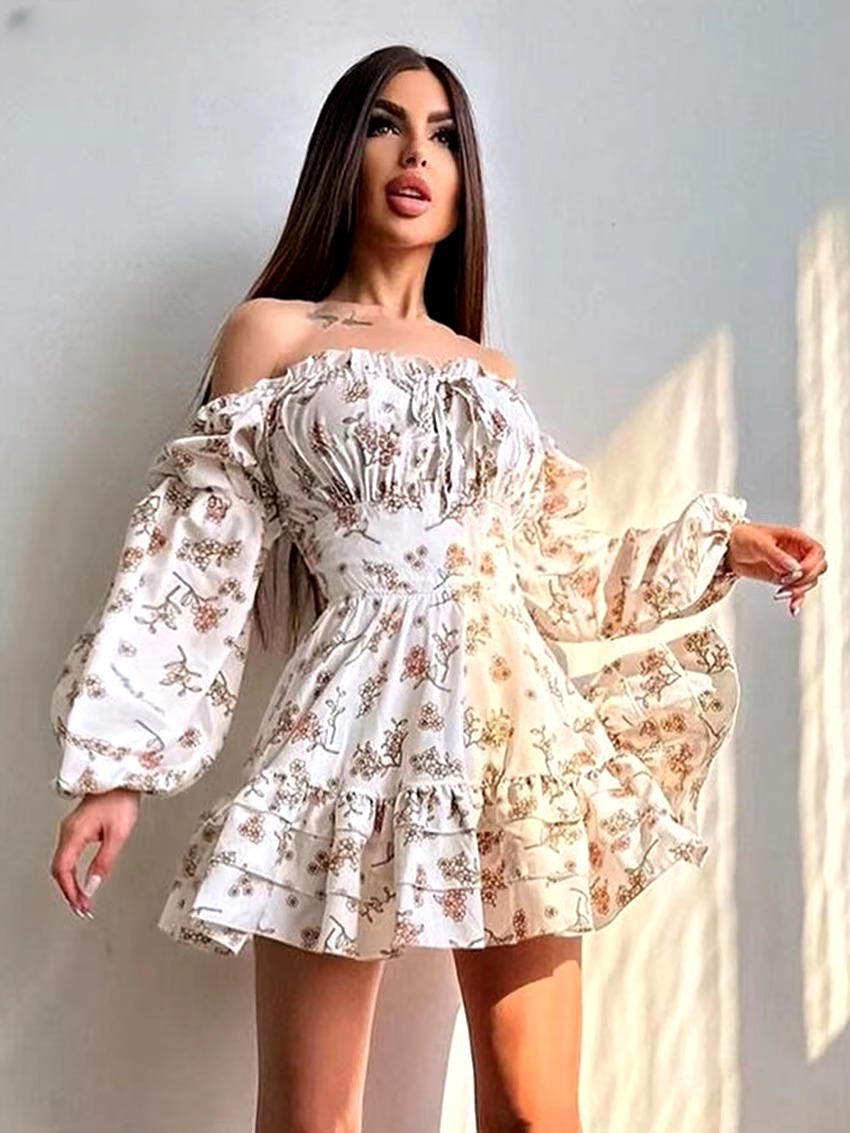 Casual Pullover Above Knee Slim Print Mini Dress