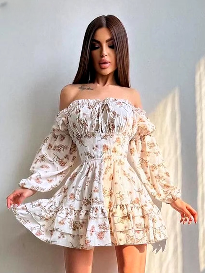 Casual Pullover Above Knee Slim Print Mini Dress
