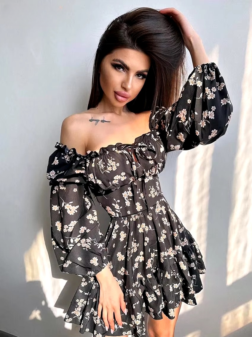 Casual Pullover Above Knee Slim Print Mini Dress