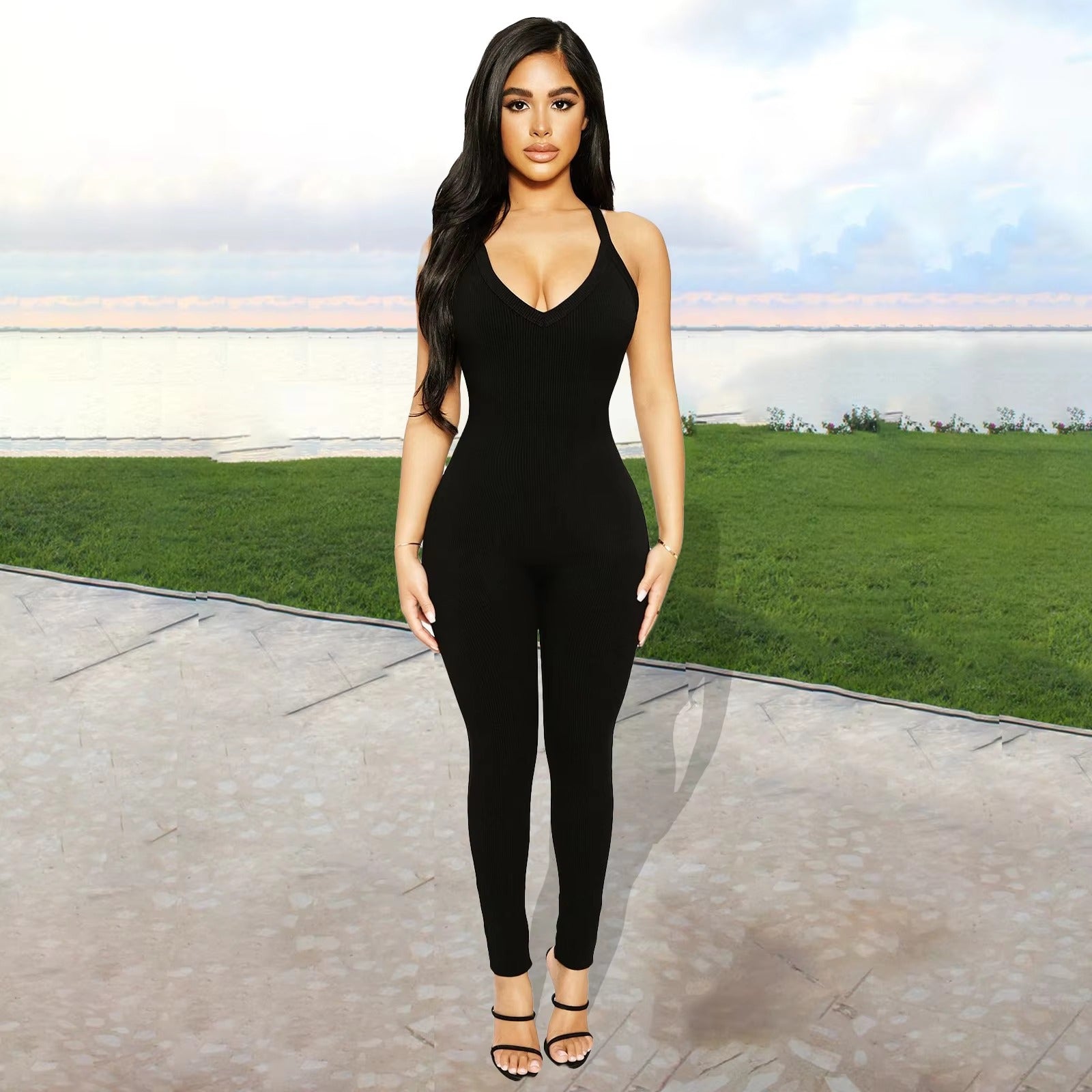 Casual Ribbed Backless Rompers Jumpsuit One Piece Outfits