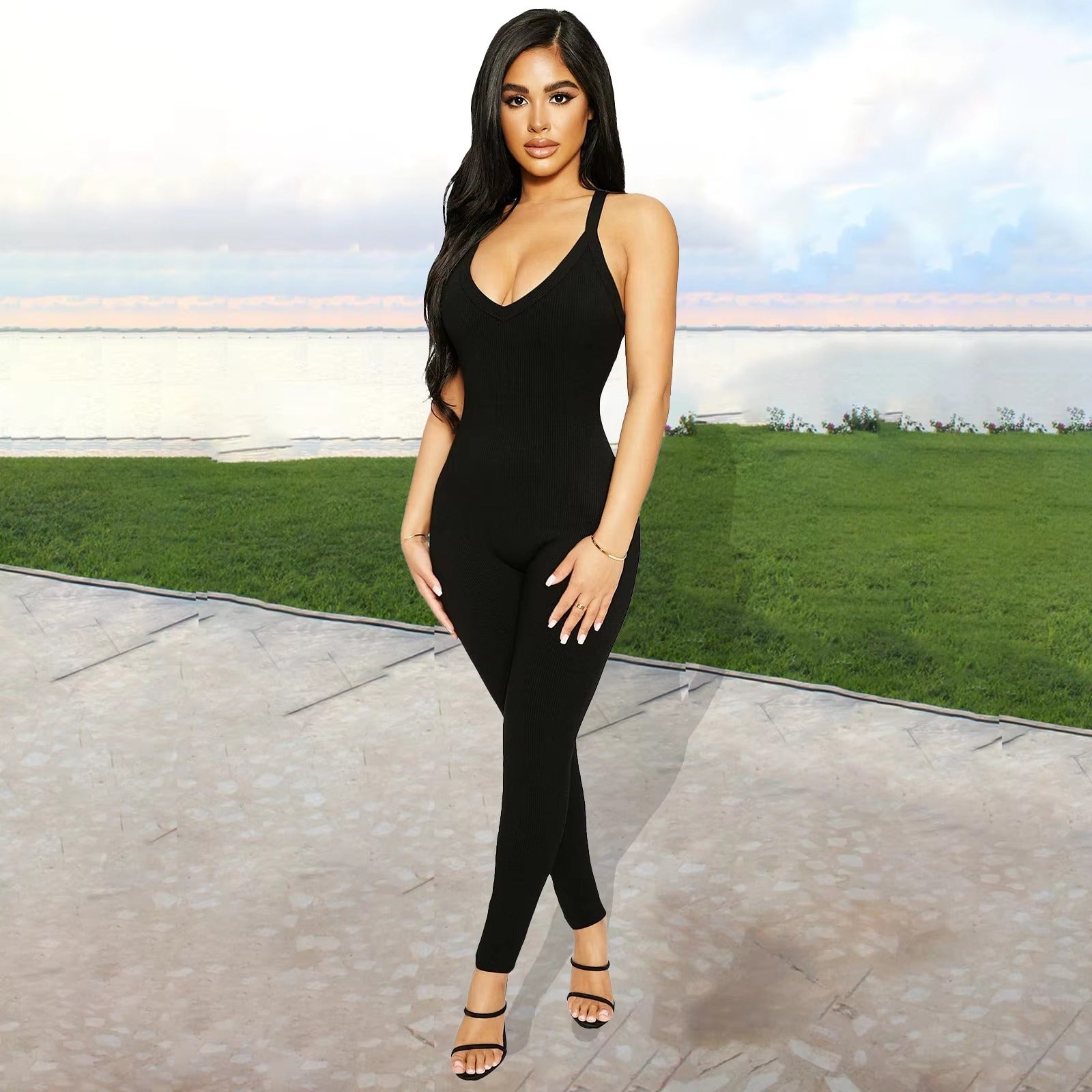 Casual Ribbed Backless Rompers Jumpsuit One Piece Outfits