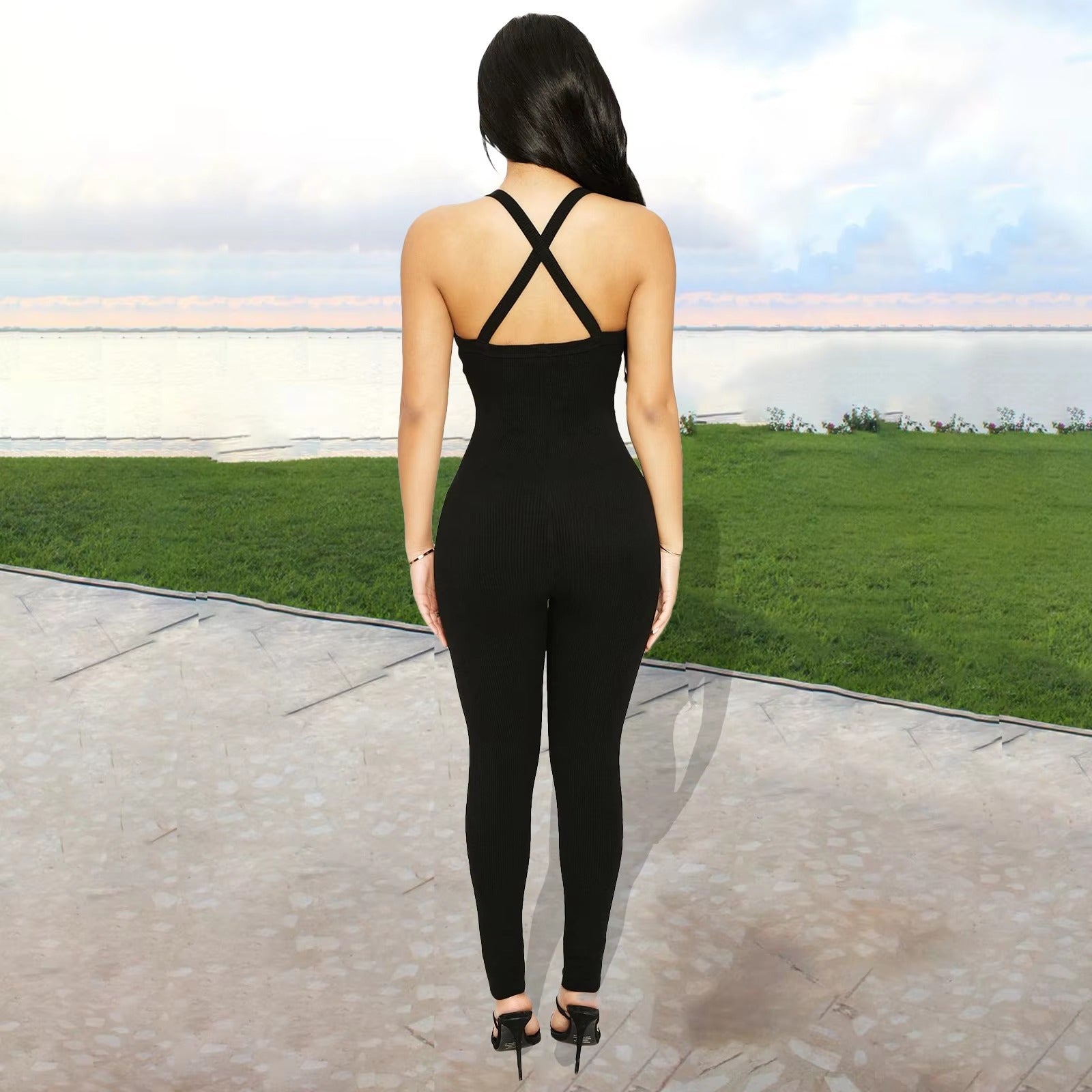 Casual Ribbed Backless Rompers Jumpsuit One Piece Outfits