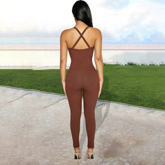 Casual Ribbed Backless Rompers Jumpsuit One Piece Outfits