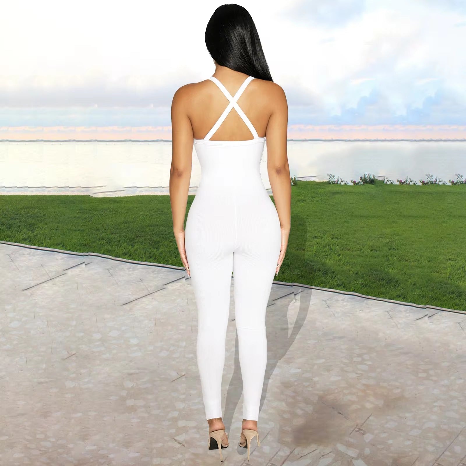 Casual Ribbed Backless Rompers Jumpsuit One Piece Outfits