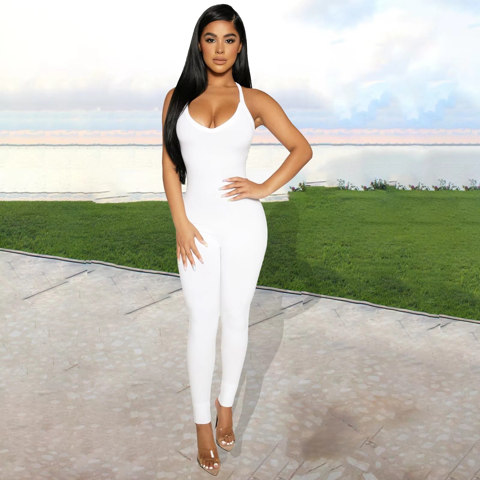 Casual Ribbed Backless Rompers Jumpsuit One Piece Outfits