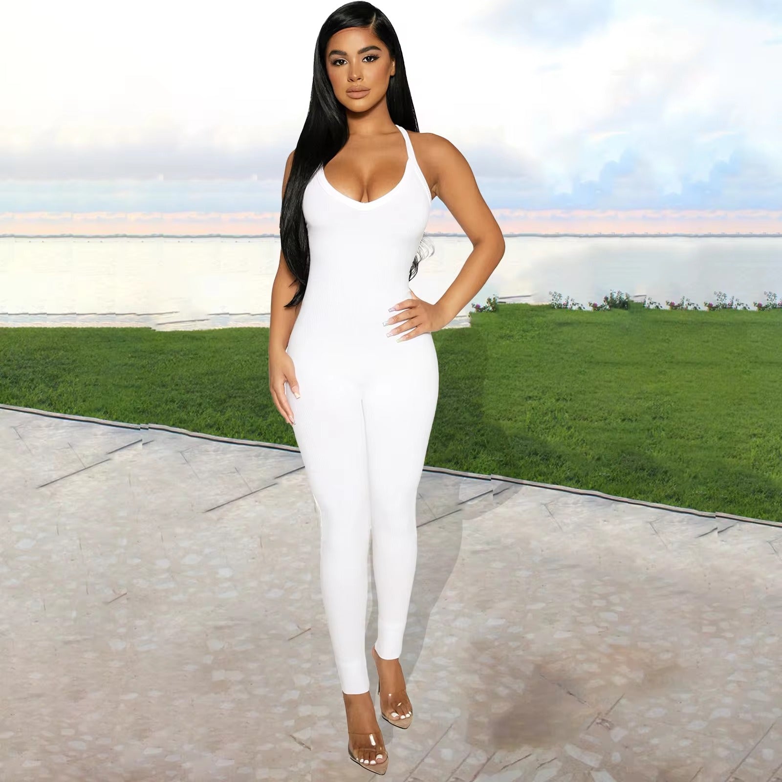 Casual Ribbed Backless Rompers Jumpsuit One Piece Outfits
