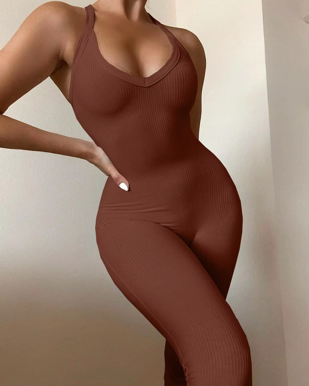 Casual Ribbed Backless Rompers Jumpsuit One Piece Outfits