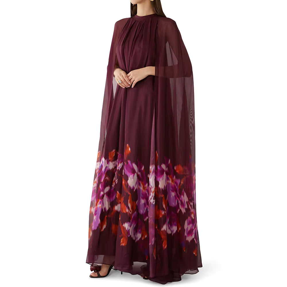 Casual Round Neck Long Sleeves Patchwork Printing Solid Maxi Dress