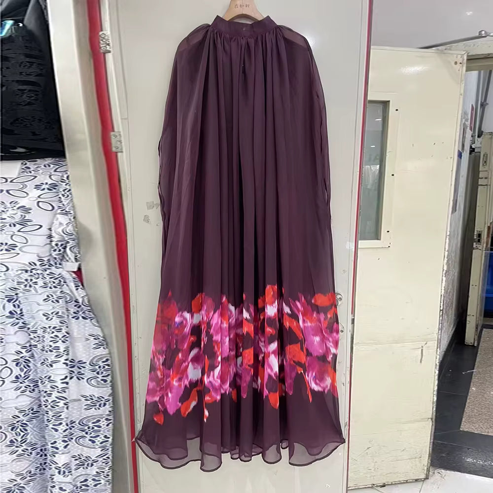 Casual Round Neck Long Sleeves Patchwork Printing Solid Maxi Dress