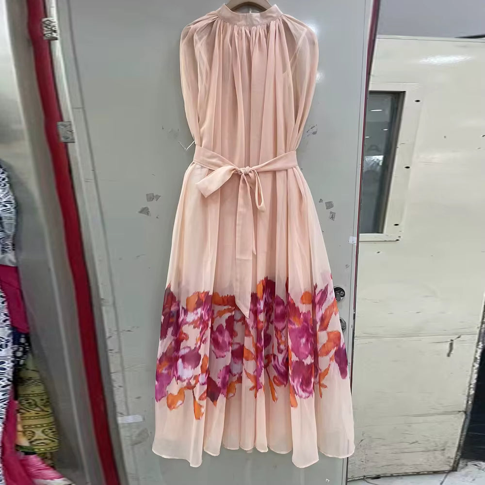 Casual Round Neck Long Sleeves Patchwork Printing Solid Maxi Dress