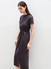 Casual Round Neck Short Sleeve Mid-Calf Solid Long Dresses