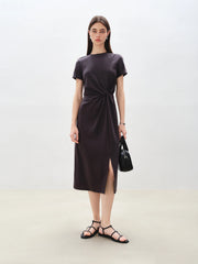 Casual Round Neck Short Sleeve Mid-Calf Solid Long Dresses