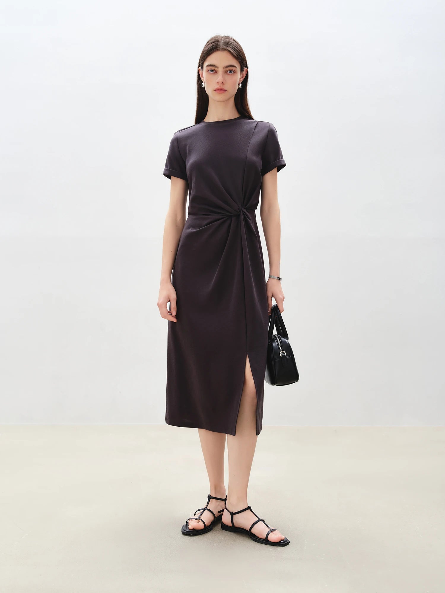 Casual Round Neck Short Sleeve Mid-Calf Solid Long Dresses