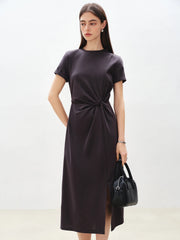 Casual Round Neck Short Sleeve Mid-Calf Solid Long Dresses