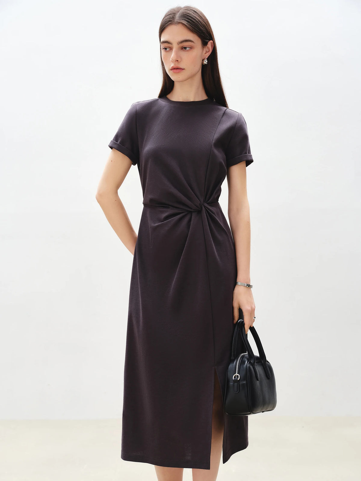 Casual Round Neck Short Sleeve Mid-Calf Solid Long Dresses