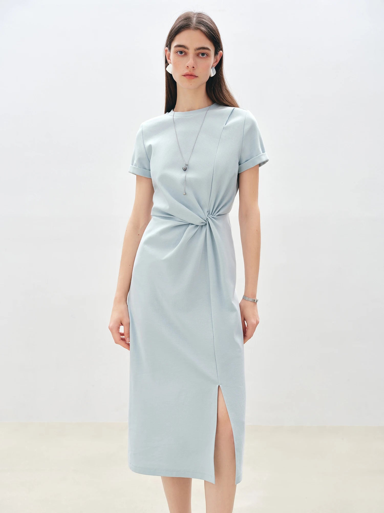 Casual Round Neck Short Sleeve Mid-Calf Solid Long Dresses