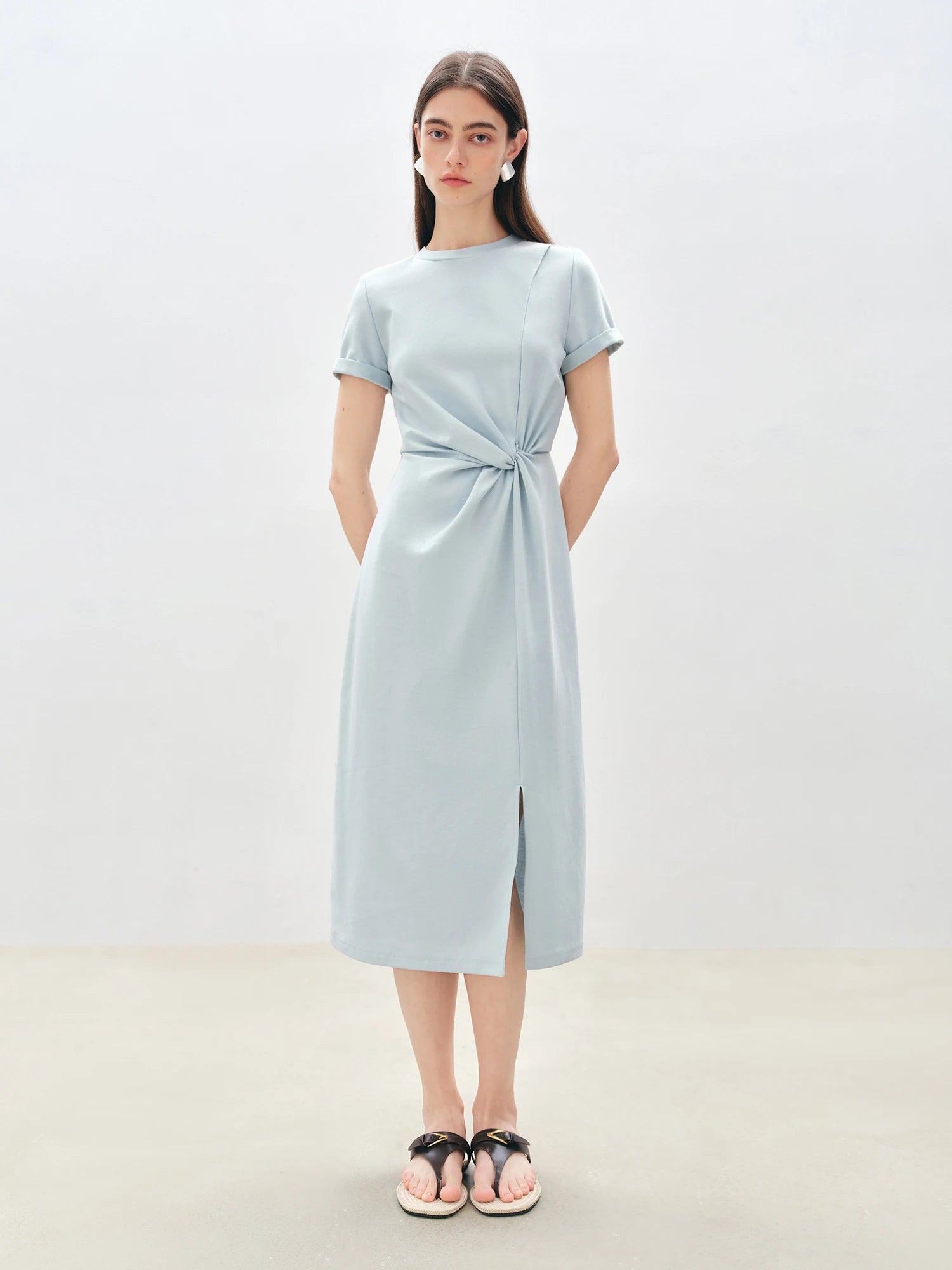 Casual Round Neck Short Sleeve Mid-Calf Solid Long Dresses