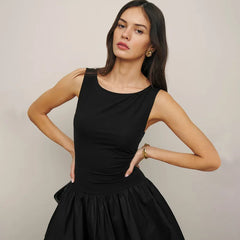 Casual Round Neck Sleeveless Splice Slim Short Dress