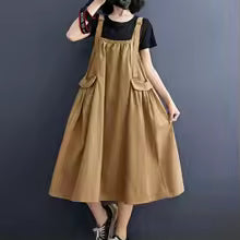 Casual Ruffled Solid Loose Pockets All Match Sleeveless Midi Dress