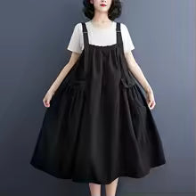 Casual Ruffled Solid Loose Pockets All Match Sleeveless Midi Dress