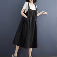 Casual Ruffled Solid Loose Pockets All Match Sleeveless Midi Dress