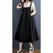 Casual Ruffled Solid Loose Pockets All Match Sleeveless Midi Dress