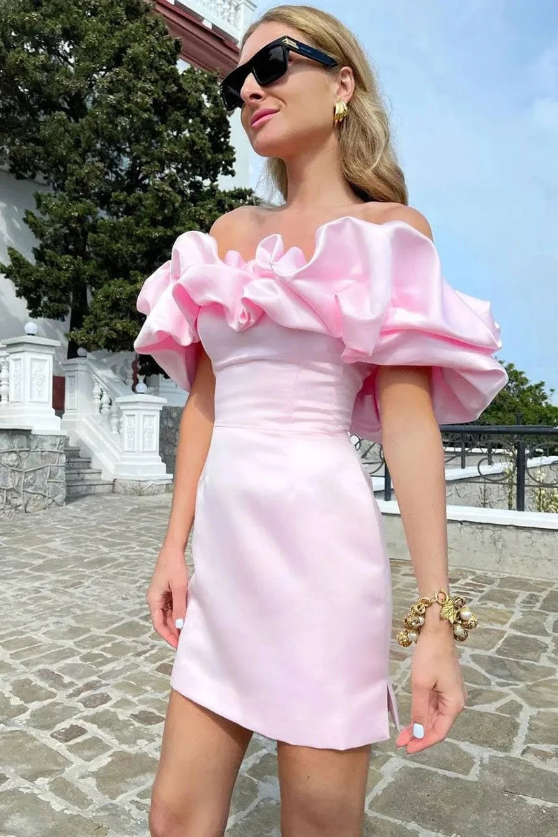 Casual Ruffles Slash Neck Bodycon Hip Backless Strapless Mini Party Dress