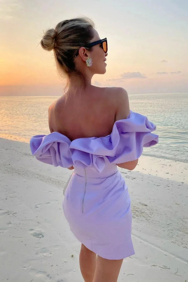 Casual Ruffles Slash Neck Bodycon Hip Backless Strapless Mini Party Dress