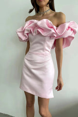 Casual Ruffles Slash Neck Bodycon Hip Backless Strapless Mini Party Dress