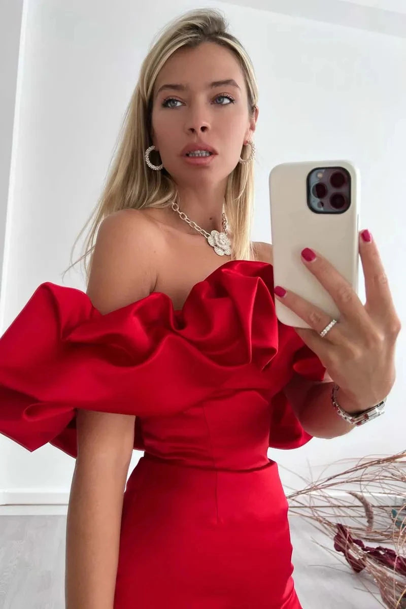 Casual Ruffles Slash Neck Bodycon Hip Backless Strapless Mini Party Dress