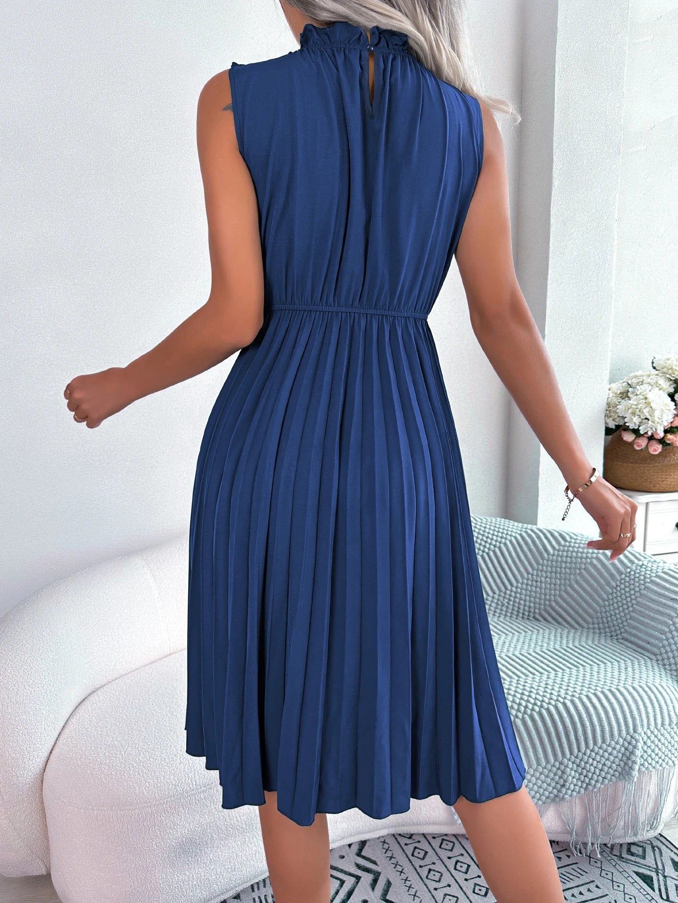 Casual Ruffles Sleeveless Pleated Knee Length Dress