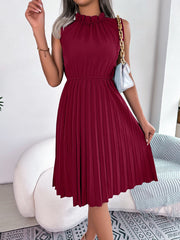 Casual Ruffles Sleeveless Pleated Knee Length Dress
