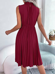 Casual Ruffles Sleeveless Non-stretch Pleated Knee Length Dress