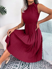 Casual Ruffles Sleeveless Non-stretch Pleated Knee Length Dress