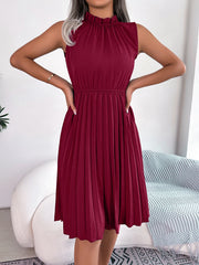 Casual Ruffles Sleeveless Pleated Knee Length Dress