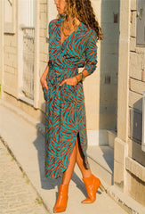 Casual Long Striped Print Dress Shirt With Pockets