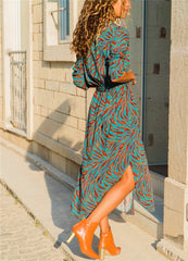 Casual Long Striped Print Dress Shirt With Pockets