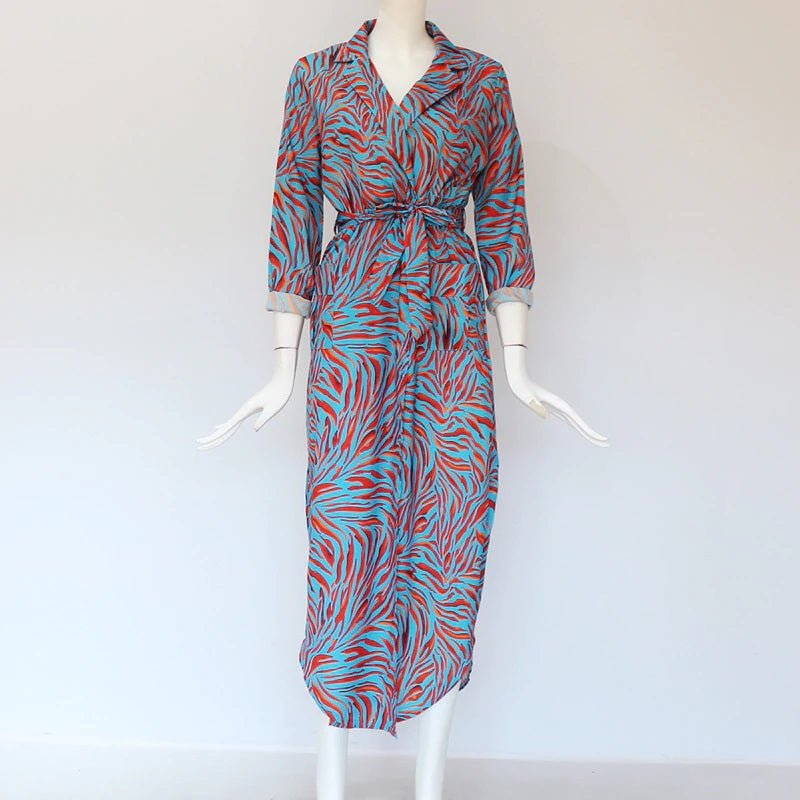Casual Long Striped Print Dress Shirt With Pockets