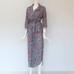 Casual Long Striped Print Dress Shirt With Pockets
