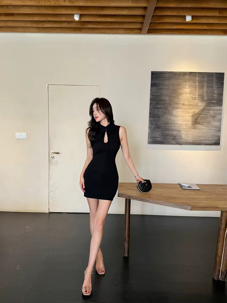 Casual Sheath Pencil Zipper Simple Slim Sleeveless Mini Dress