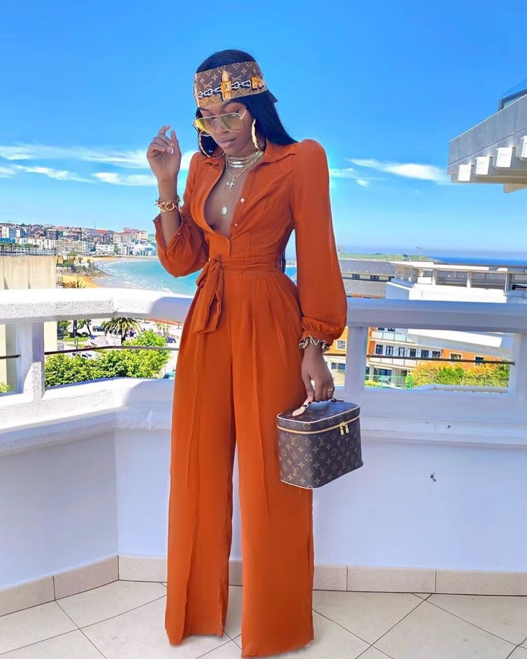 Casual Shirt Collar Polyester Two-Piece Suit Jumpsuits