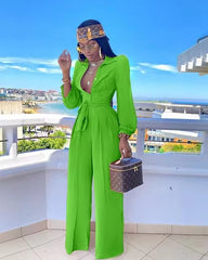 Casual Shirt Collar Polyester Two-Piece Suit Jumpsuits