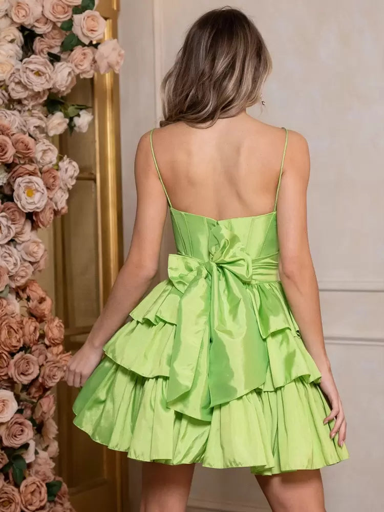 Casual Short Jewel Neck Bows Taffeta Homecoming Sleeveless Dress