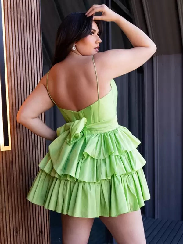 Casual Short Jewel Neck Bows Taffeta Homecoming Sleeveless Dress