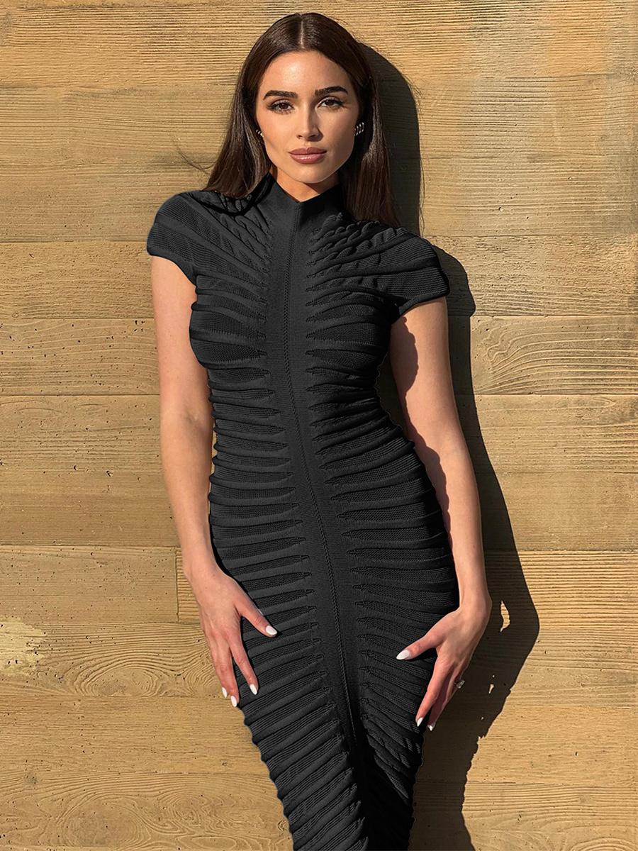 Casual Short Sleeve Ruched Night Out Bodycon Maxi Dresses