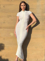 Casual Short Sleeve Ruched Night Out Bodycon Maxi Dresses