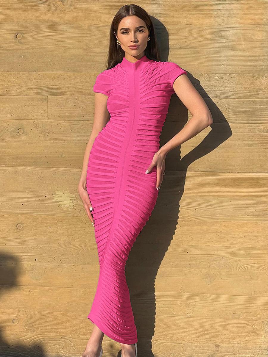 Casual Short Sleeve Ruched Night Out Bodycon Maxi Dresses