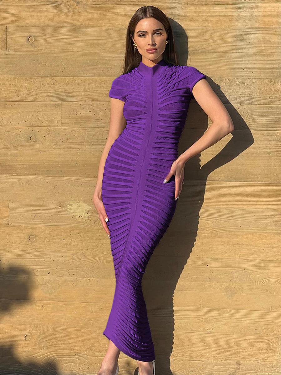 Casual Short Sleeve Ruched Night Out Bodycon Maxi Dresses
